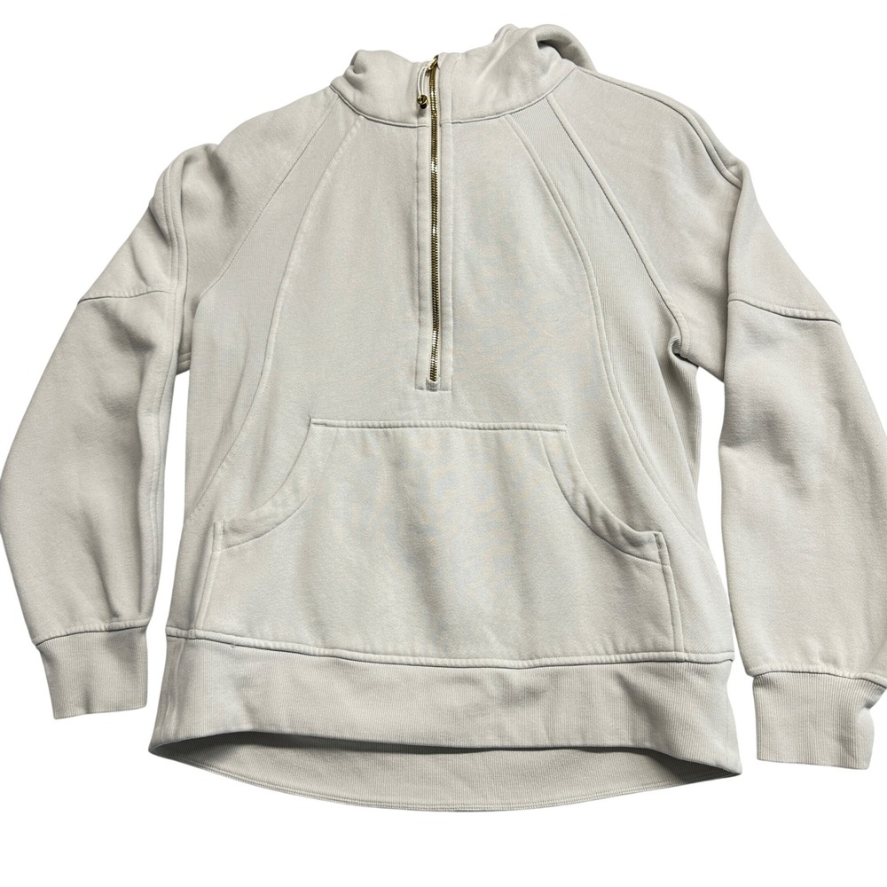 Lululemon Scuba Oversized XS Half Zip Hoodie Gold Zip Bone Ivory Fleece Pullover